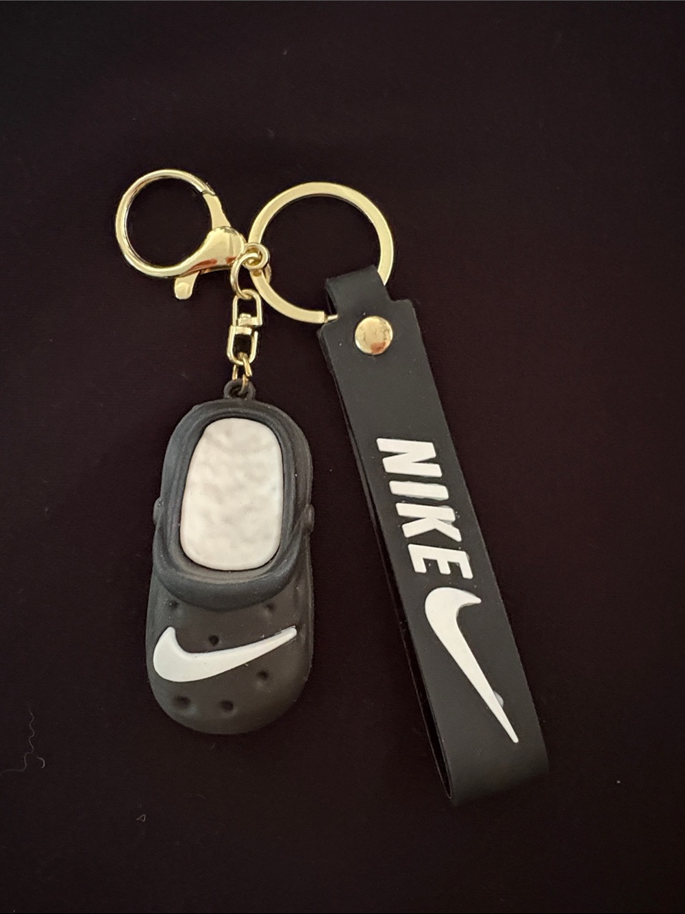 Black and White Clog Slide Shoe Keychain Bag Charm with Strap